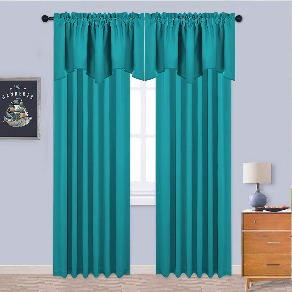 2 Panels Peacock Teal Kitchen Blackout Valances for Window