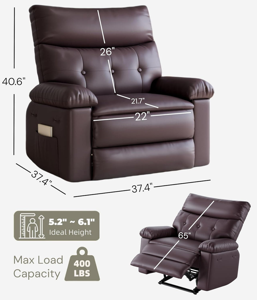 GarveeHome Oversized Recliner Chairs, Classic Manual Leather Recliner