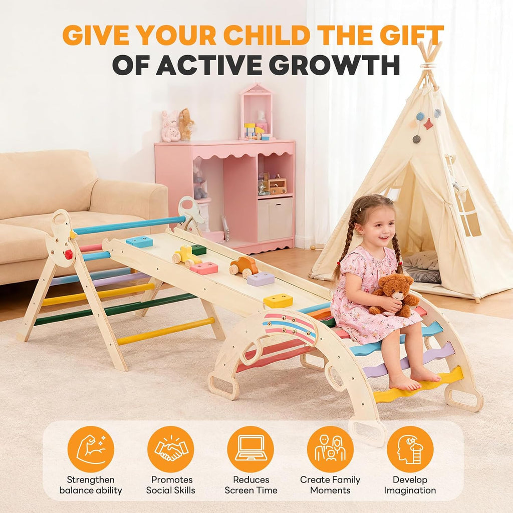 Triangle Set for Toddlers, in-1 Foldable Montessori Climbing Toys Indoor Playground with Arch & Ramp & Ladder
