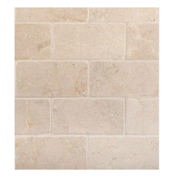 Crema Marfil 3x6" Subway Marble Tile Tumbled and Honed