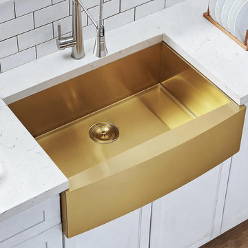 Gold Farmhouse Sink, 33 Inch Stainless Steel Farmhouse Kitchen Sinks, Single Bowl Brushed Gold 33x22 Inch Apron Front