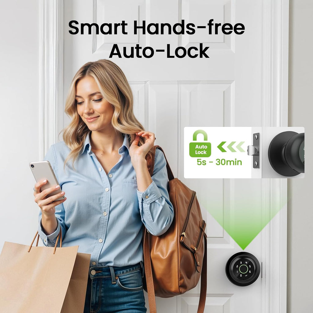 Fingerprint Door Lock, 4 in 1 Smart Fingerprint Door Knob with Keypad, App Control, Auto Lock, Biometric Door Knob