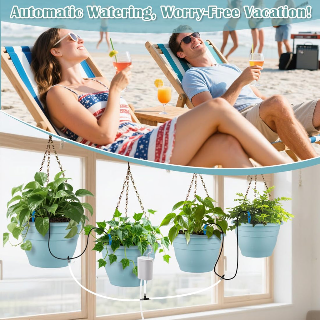 Hanging Planters 10 Inch, 4 Pcs Flower Pots Automatic Watering System Set, Self Watering Hanging Basket with Drainage