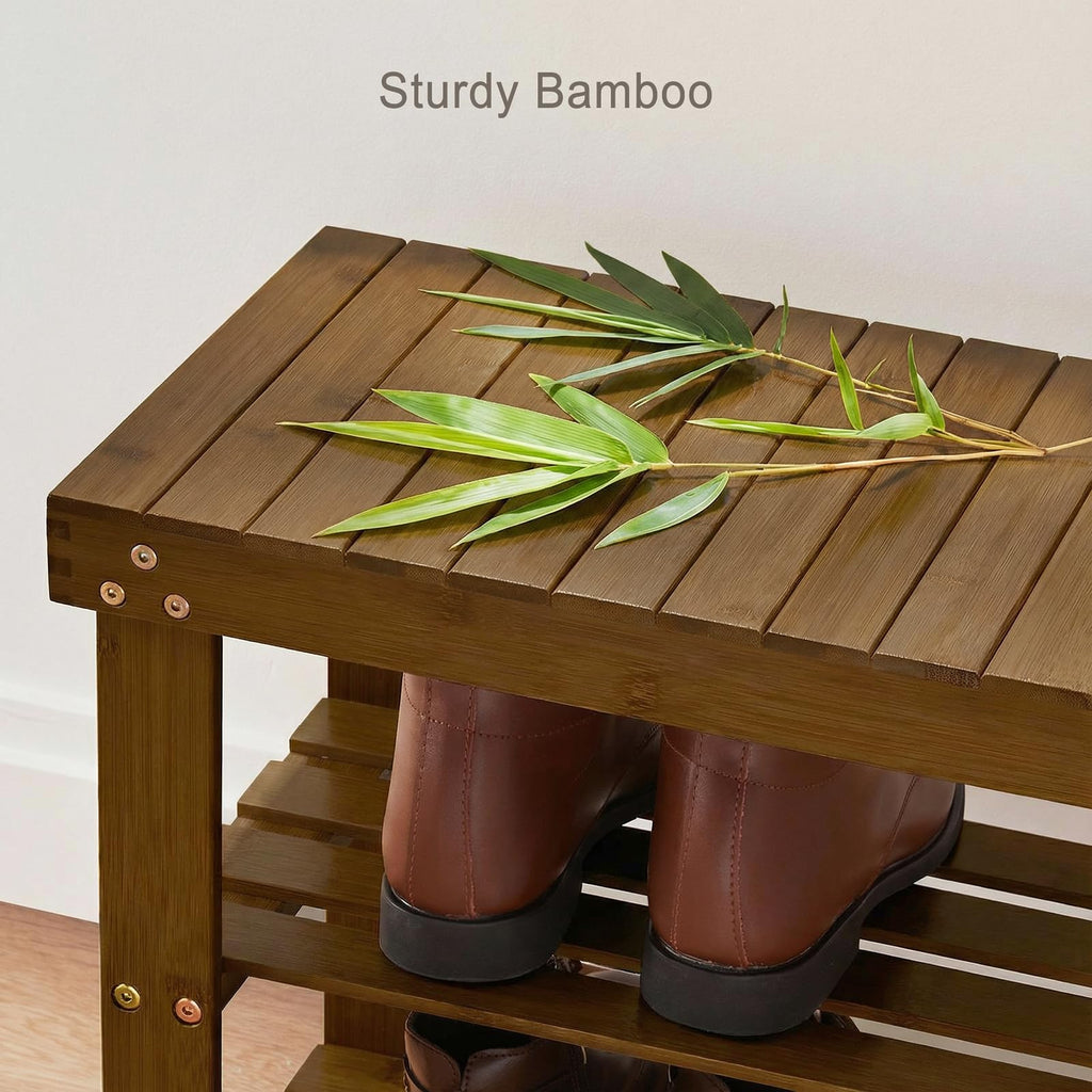 3 Tier Bamboo Shoe Rack Bench, Yellow Brown