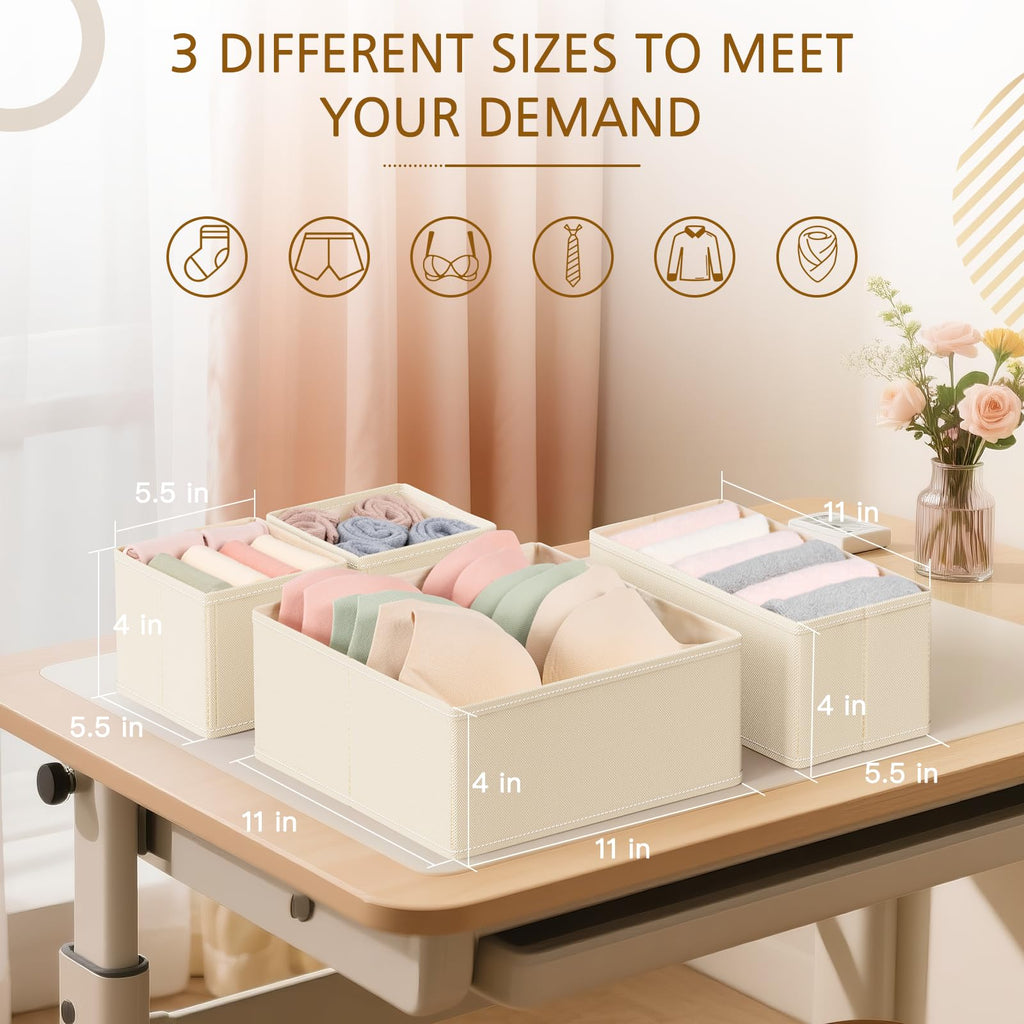 26 Pack Drawer Organizer for Clothes, Foldable Dresser Dividers with 3 Sizes, Fabric Storage Bins - Beige