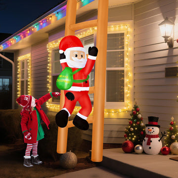 6FT Christmas Inflatables Climbing Santa with Gift Bag, Hanging Santa Inflatable Christmas Decorations with Build-in