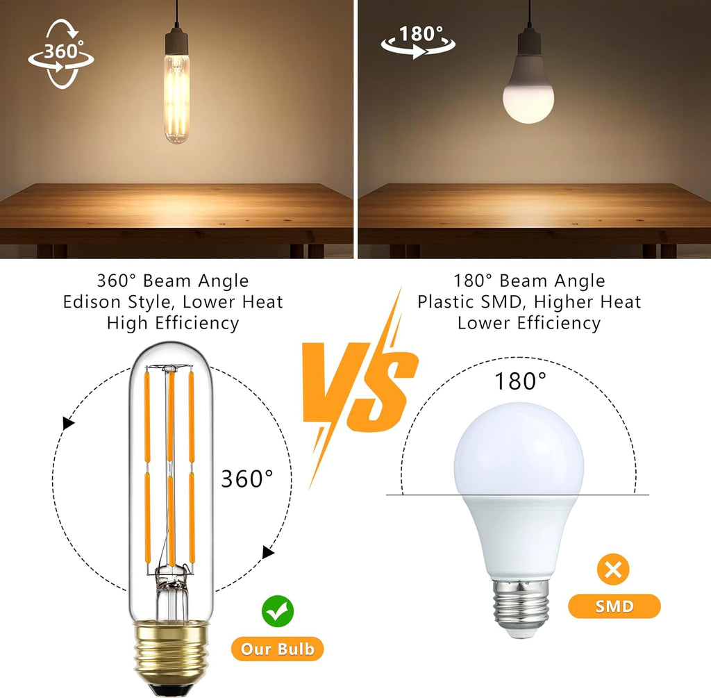 T10 E26 LED Bulb 60W Equivalent 2700K Dimmable, 4 Pack