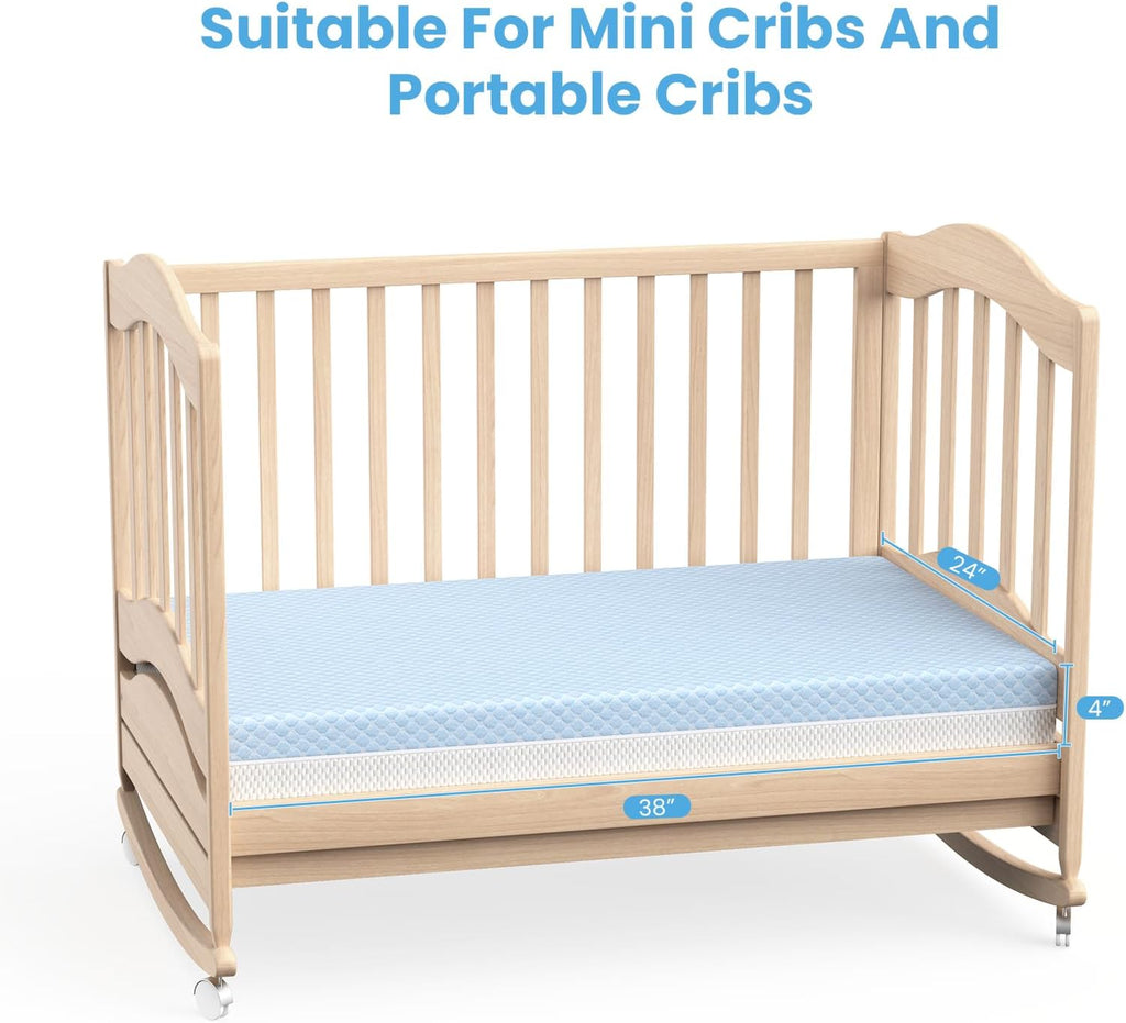 Mini Crib Mattress, 38x24x4 Inch Dual-Sided Gel Memory Foam Mattress | Breathable Premium Comfort for Baby, Removable