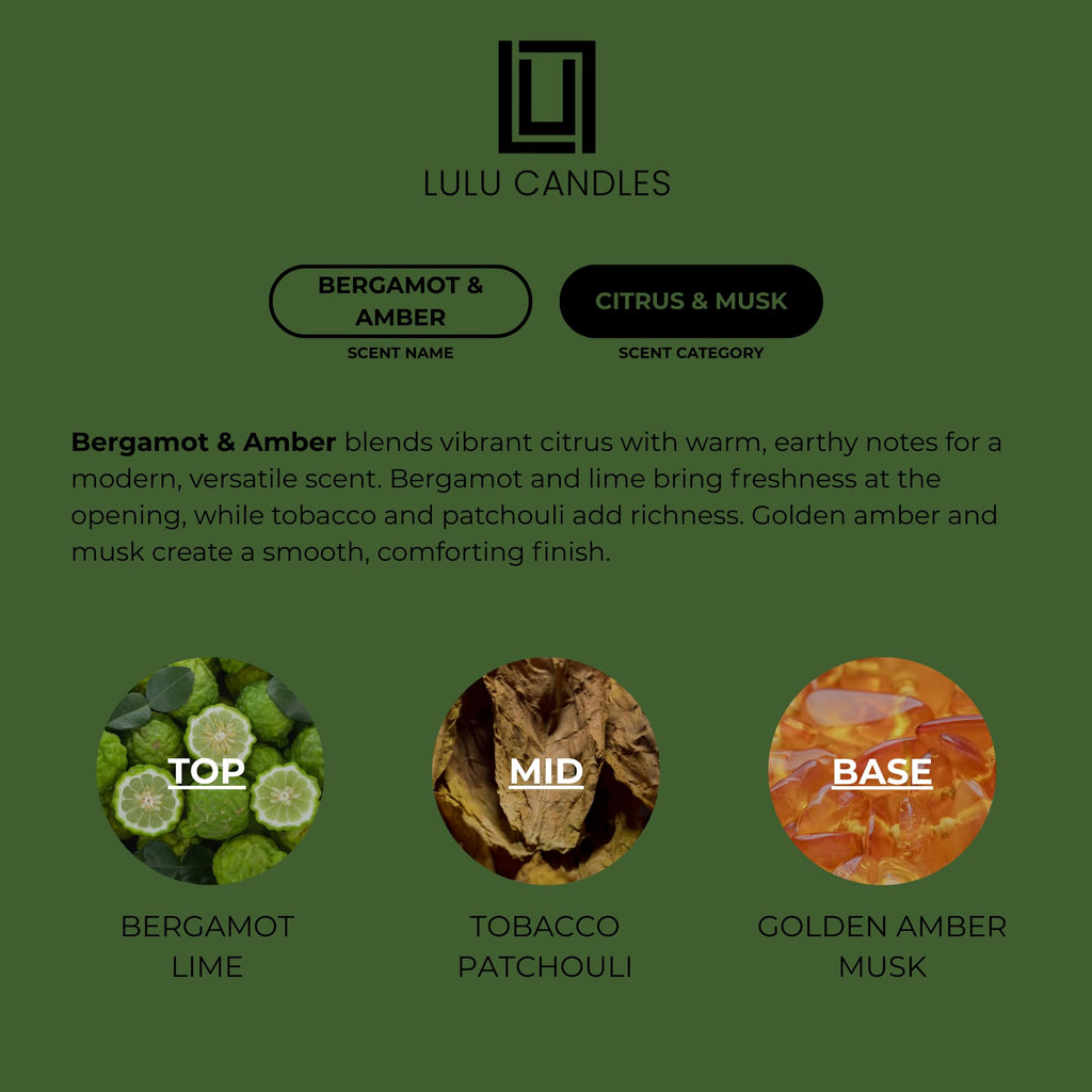 Bergamot & Amber Luxury Scented Soy Candle, 9 Oz