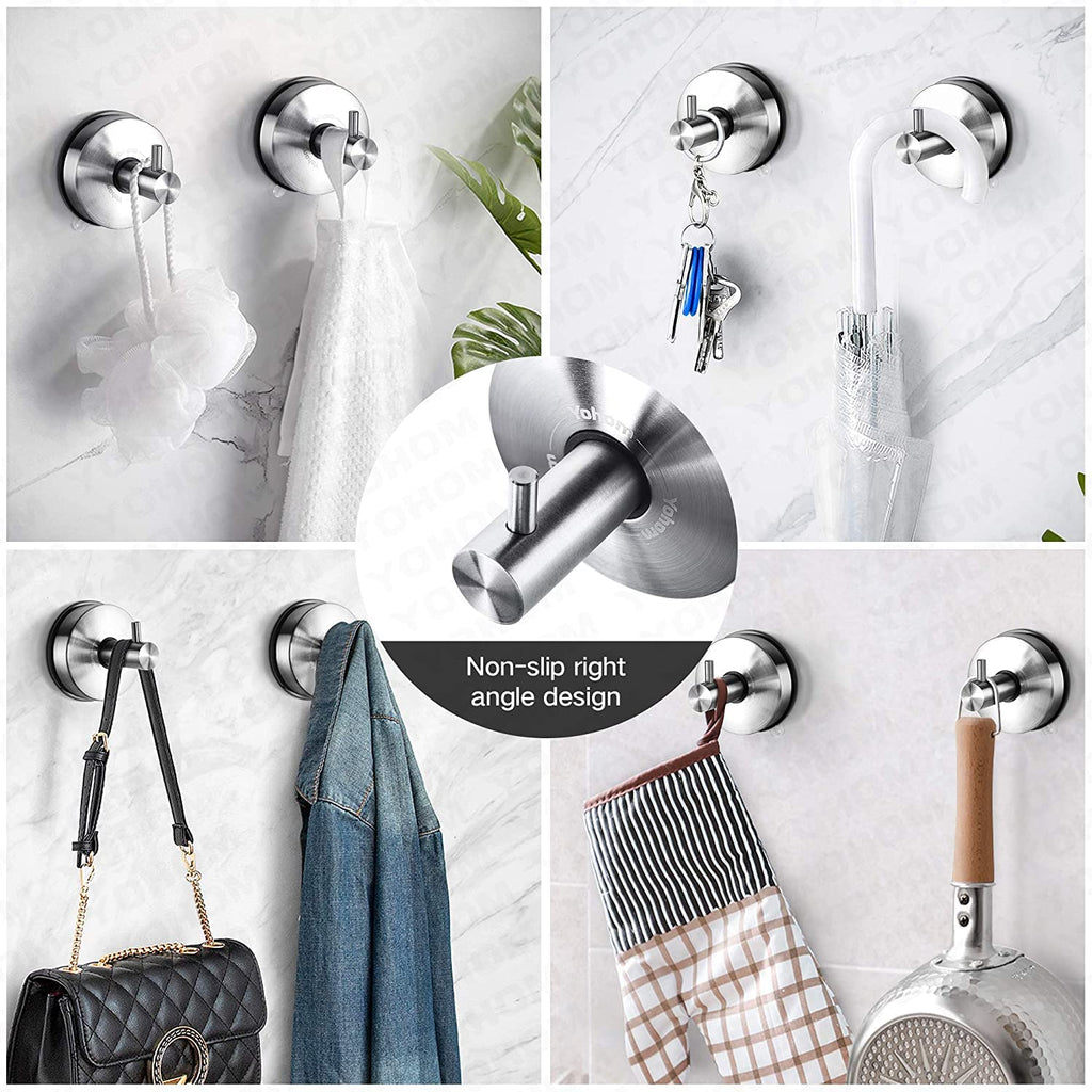 Vacuum Suction Cup Hooks Shower Towel Holder Bathroom Shower Hook Brushed Stainless Steel Suction Towel Rack Kitchen