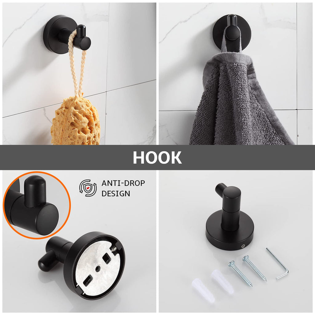 Bathroom Hardware Set Matte Black 4-Pieces Bathroom Towel Rack 24 Inches Adjustable Bathroom Accessories Set