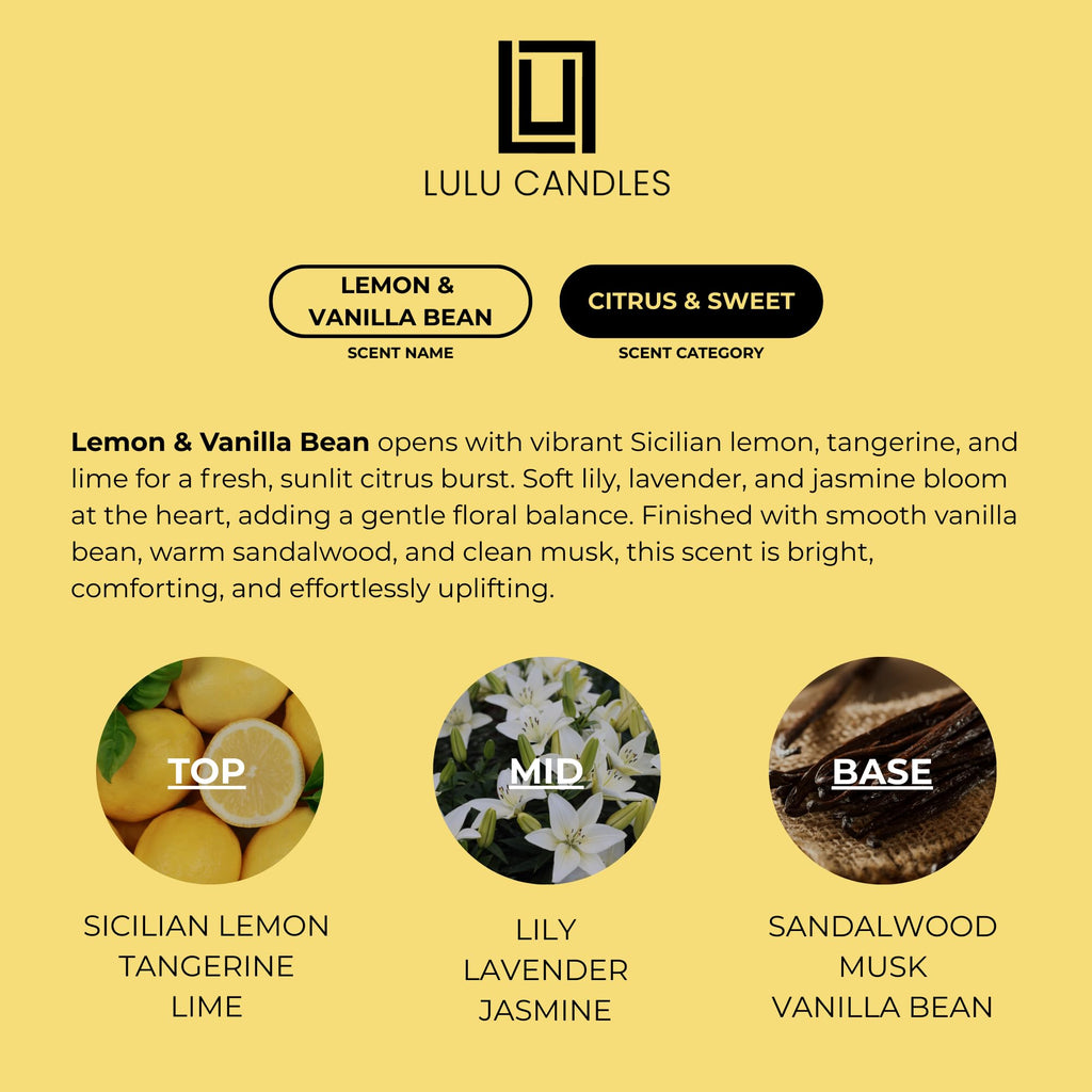 Lemon & Vanilla Bean | Luxury Scented Soy Jar Candle | Hand Poured in The USA | Highly Scented & Long Lasting (9 Oz.
