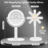 Makeup Mirror with Lights,20X Magnifying Mirror with Light and Touch Switch,Vanity Mirror with 3 Color Light and 80