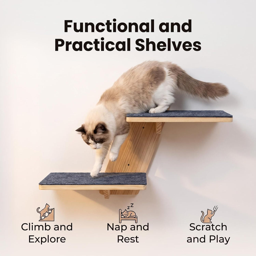 Large Cat Wall Shelves, Solid Wood Wall Mounted Cat Climbing Perch