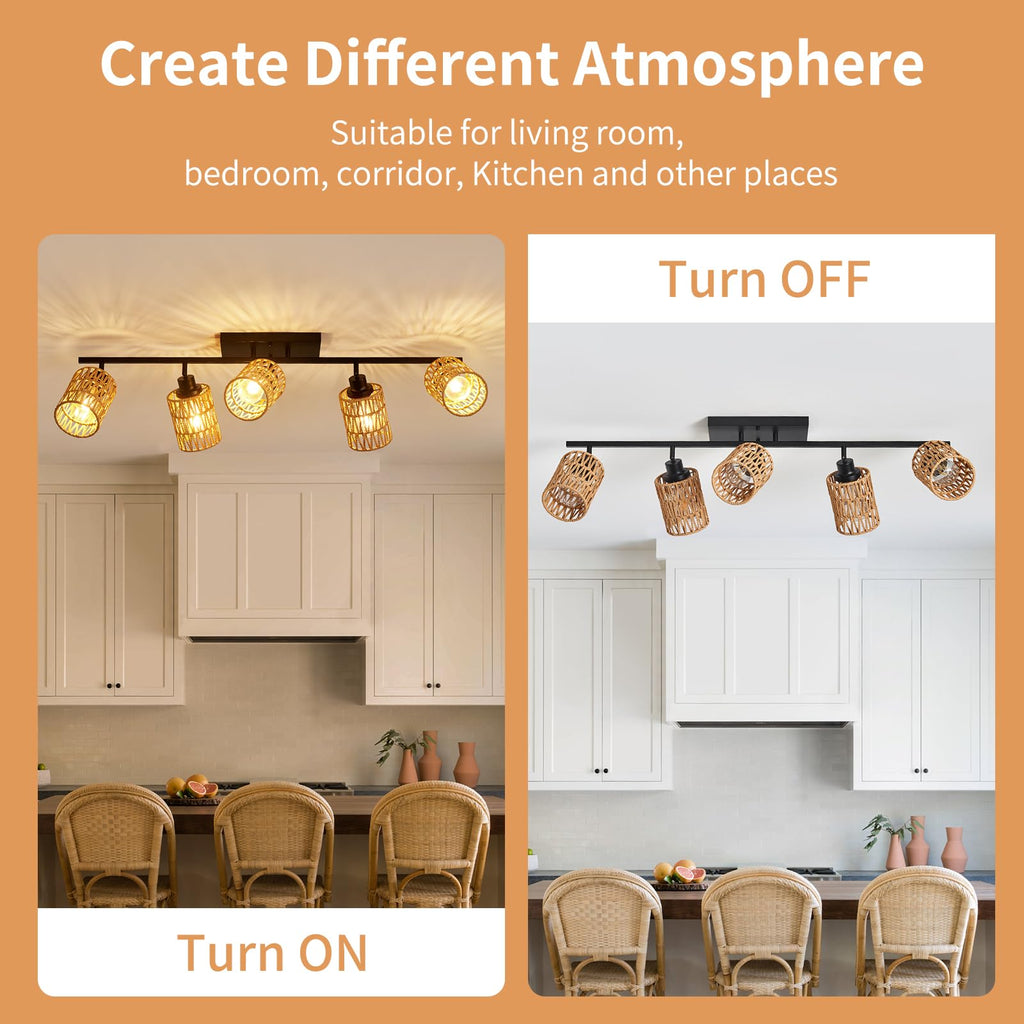 Track Lighting Fixtures Ceiling E26 Rattan Farmhouse Boho Ceiling Track Lighting Directional Rotatable Modern
