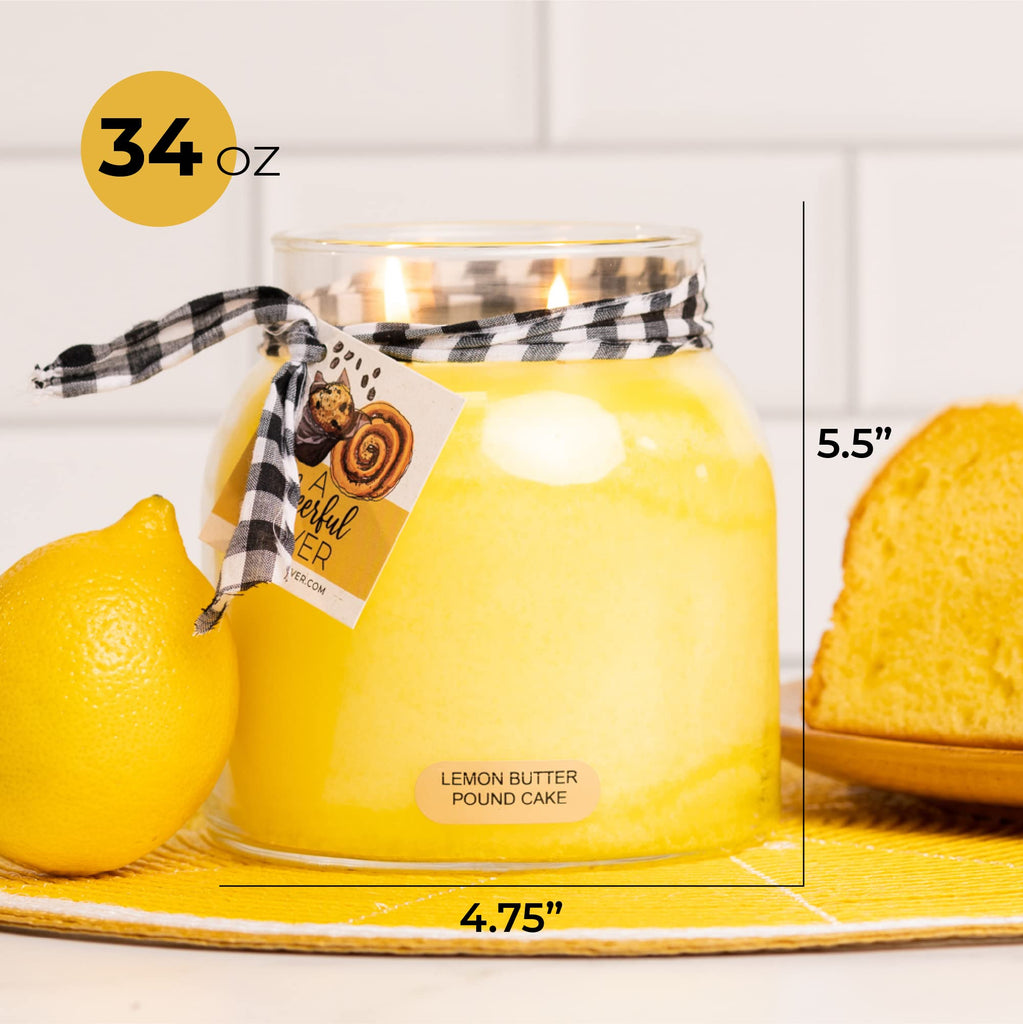 Lemon Butter Pound Cake - 34oz Papa Scented Candle Jar with Lid - Keepers of the Light - 155 Hours of Burn Time, Gift