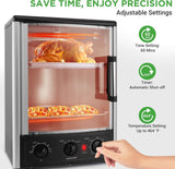 Vertical Countertop Oven with Rotisserie, Bake, Broil, & Kebab Rack Functions - Adjustable Settings - 2 Shelves