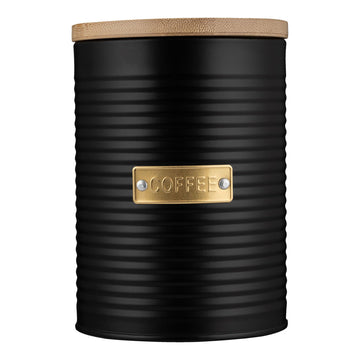 Living Otto Airtight Coffee Storage Canister with Bamboo Lid, 1.4 Litre, Matte Black/Gold