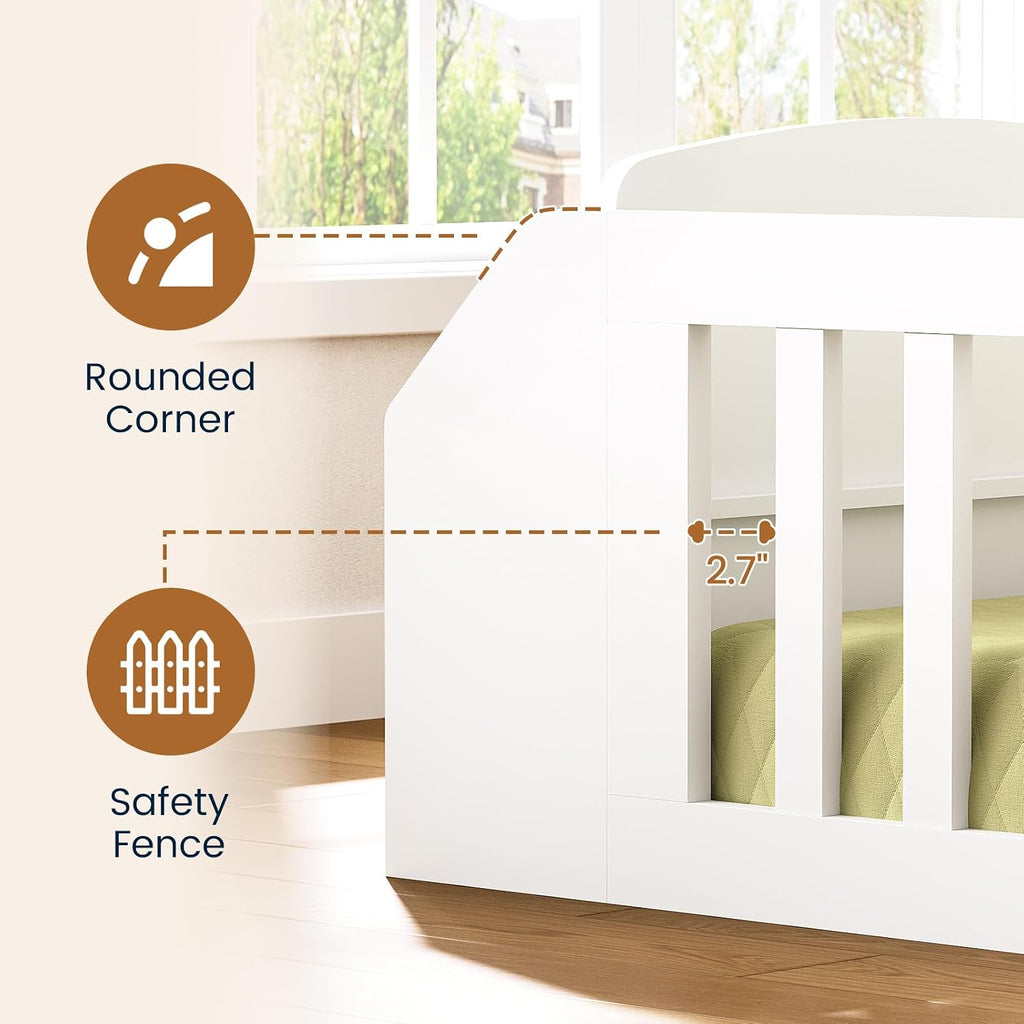 Floor Montessori Wooden Bed Frame for Toddlers, White