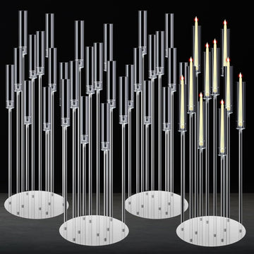 4 Pcs 10 Arm 46.5 Acrylic Candelabra Table Centerpiece Floor Candelabras Clear Candle Holder with Removable