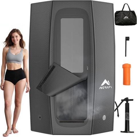 Merapi Premium Portable Inflatable Sauna - Professional Brushed PVC (44.97lbs), Sets Up in 3 Mins, More Portable Than Wood Saunas/More Durable Than Oxford Fabric, for Home SPA/Gym/Travel