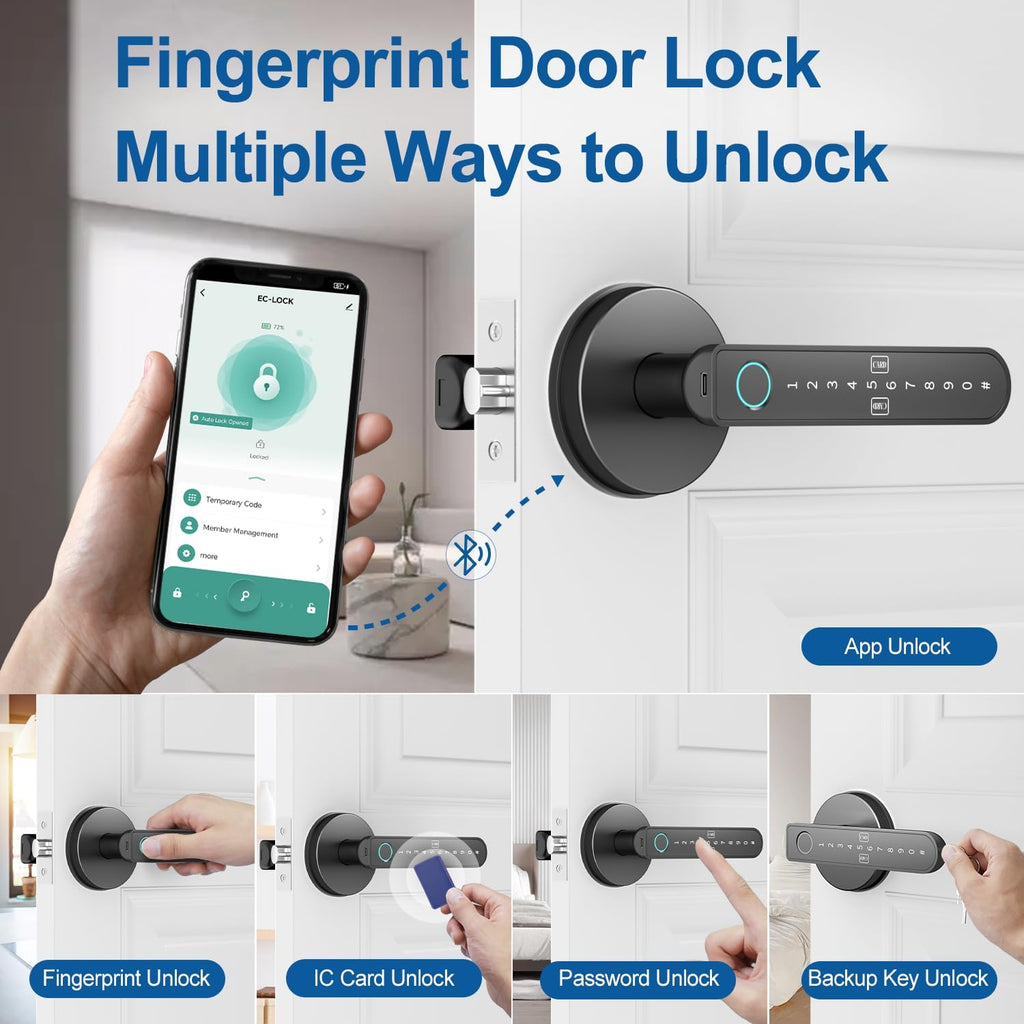 Fingerprint Door Lock, Fingerprint Door Knob with 5 Unlock Options
