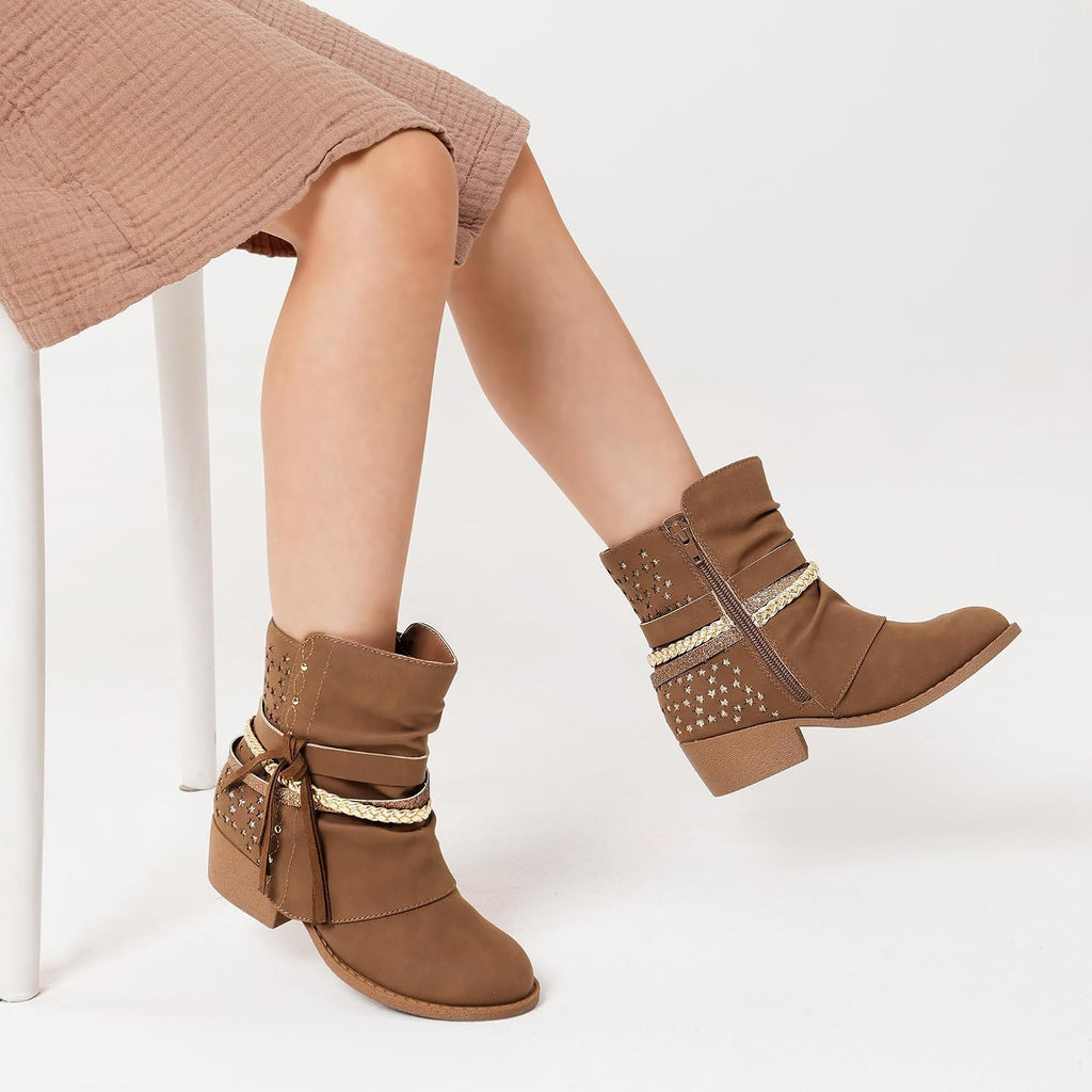 Girls Ankle Boots Side Zipper Low Heels