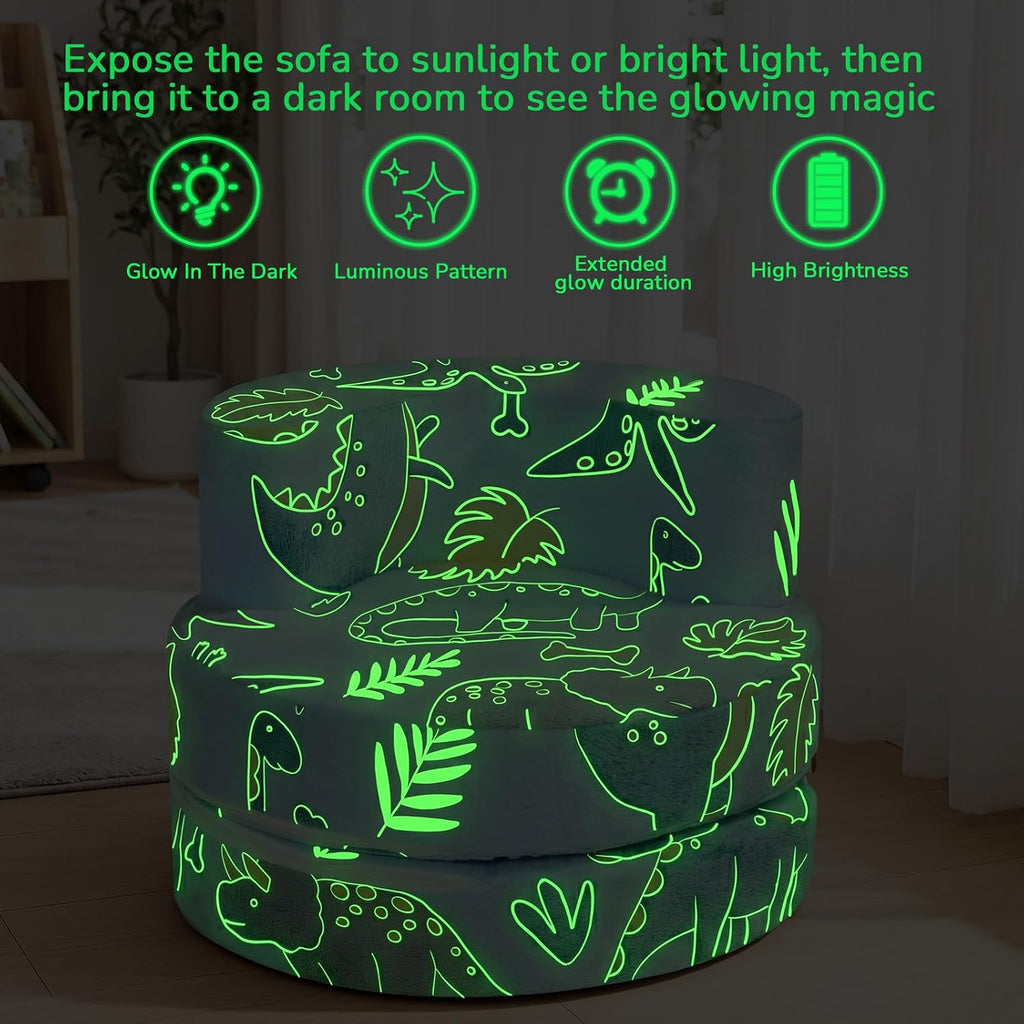 Glow in the Dark Dinosaur Kids Chair, in-1 Toddler Seat, Blue