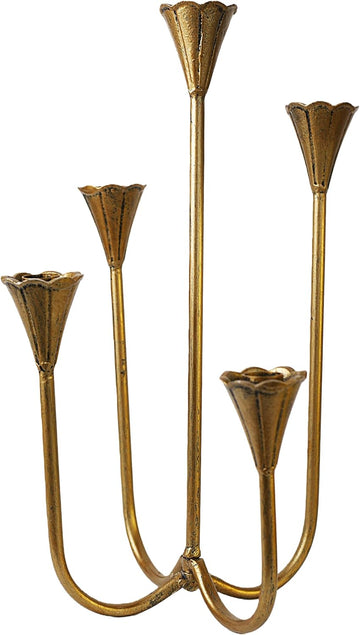 Candle Holder Vintage Candlestick Holder Stand for Stick Taper Candle, 5-Arm Cast Iron Candelabra Fireplace Mantel