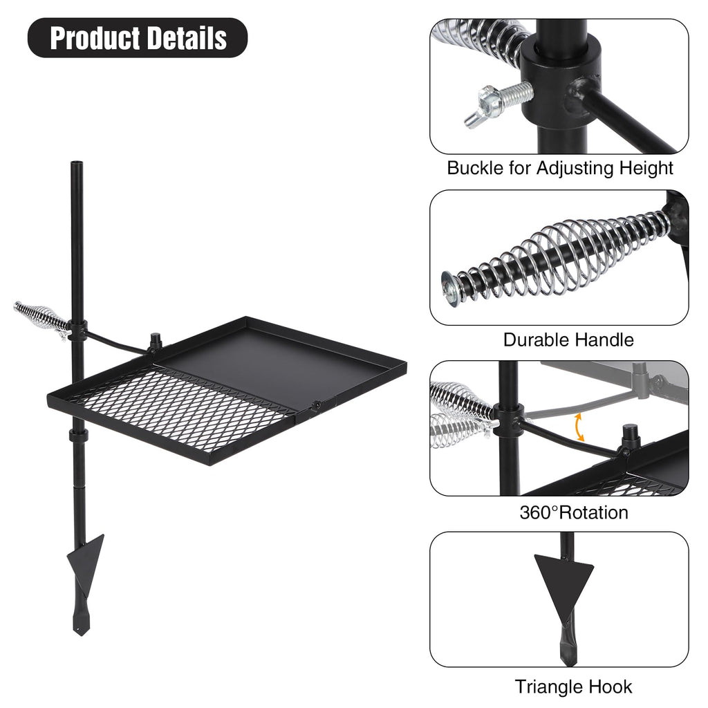 Swivel Campfire Grill Grate and Griddle, Adjustable Fire Pit Grill Grate Over Fire Pit, Camp Fire Cooking Grate with