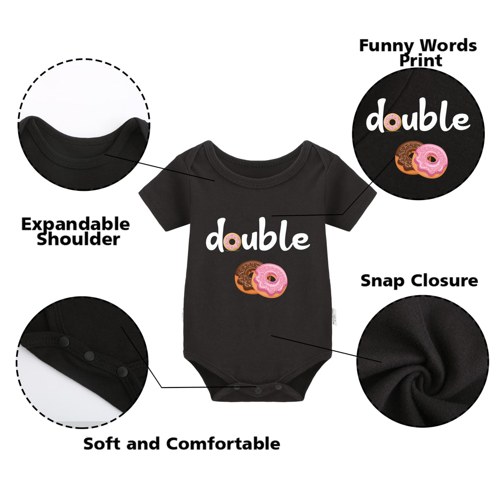 Baby Twins Bodysuits Funny Double Trouble Cute Romper Twin Jumpsuits Hat Set(sweet BLACKS9M)