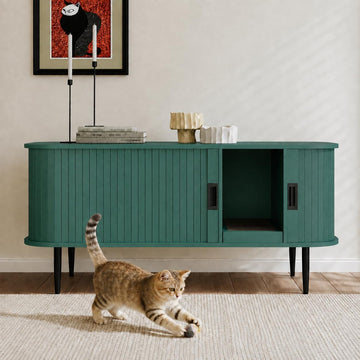 Cat Litter Box Enclosure Furniture with Sliding Tambour Door