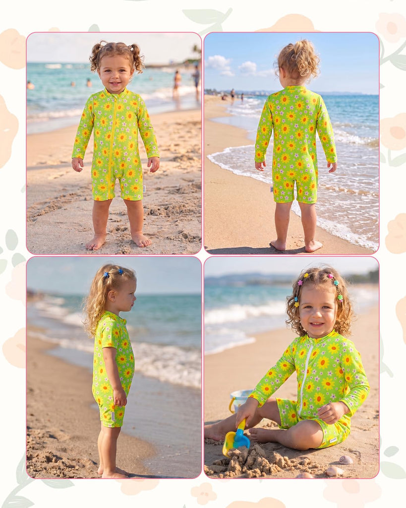 Baby Boys' One Piece Swimsuit,Toddler Infant Zipper Rash Guard, Long Sleeve UPF 50+ Sun Protection Bathing Suit