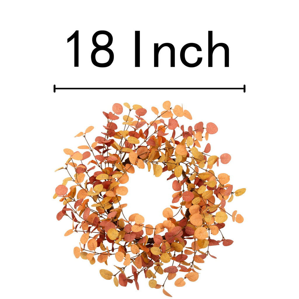 18 Inch Eucalyptus Leaves Fall Wreath - Artificial Autumn Farmhouse Wreath for Front Door, Home Wall and Window