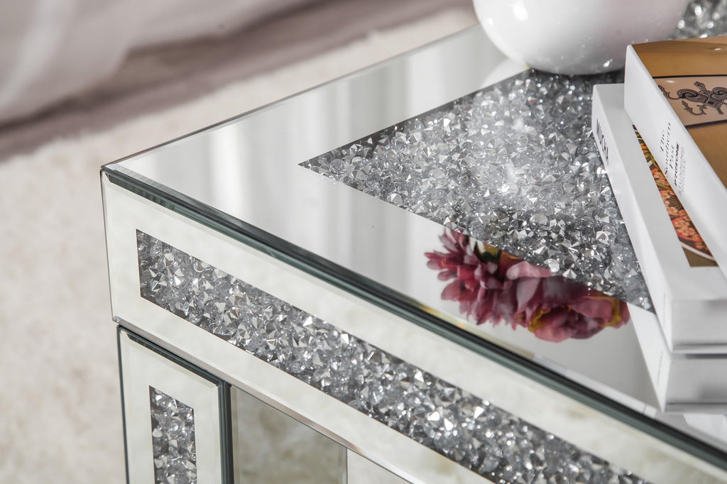 43.3" Silver Mirrored Coffee Table with Crushed Diamond Inlay