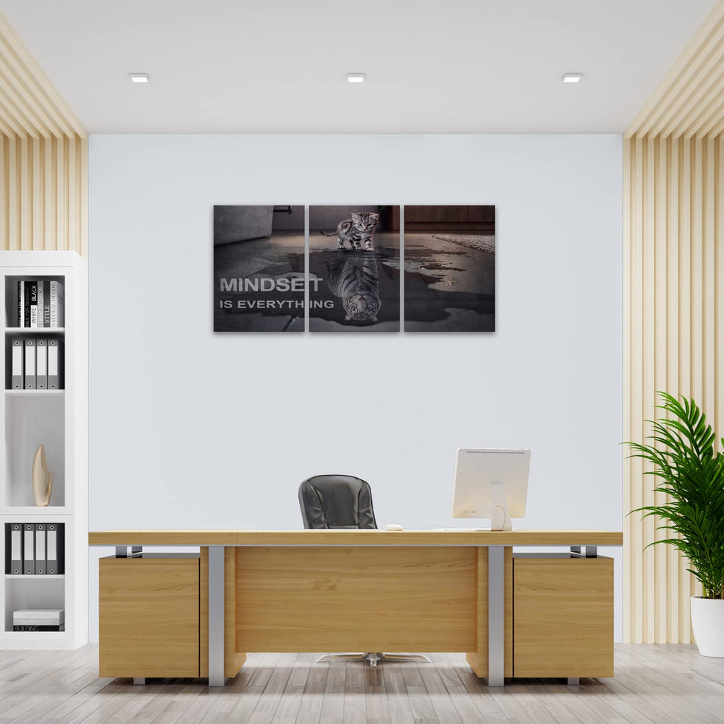 Motivational Canvas Wall Art Mindset is Everything Small Cat Big Tiger Posters Prints 3 Pieces Inspirational Quote