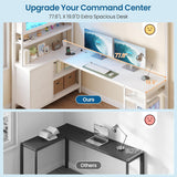 Twin Loft Bed with L-Shaped Gaming Desk, Storage Drawers, Glass Cabinet & Hutch