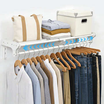 Closet Shelf with Hanging Rod, 52-95'' Expandable Closet Rod with Shelf