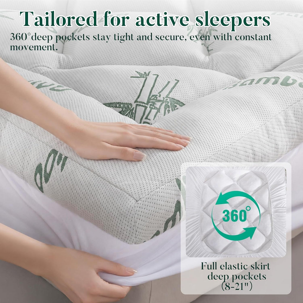 Full Size 3 inch Memory Foam Mattress Topper-Viscose Made from Bamboo Cooling Air Layer for Hot Sleepers,Thick Pillow