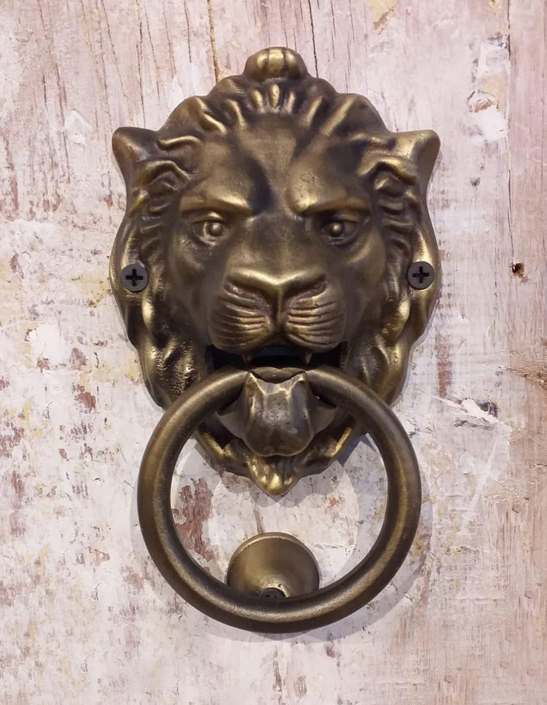 Royal Lions Head Door Knocker Solid Brass 7 inches Tall(Antique Bronze)
