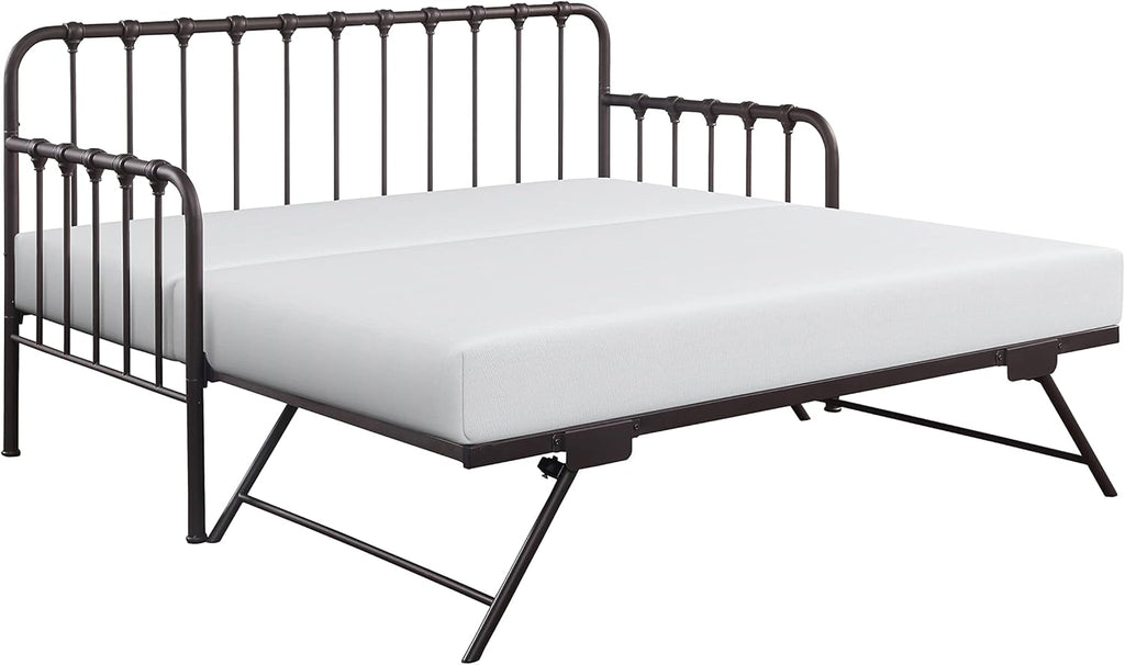 Metal Daybed with Trundle Mattress Foundation with Steel Slat Support, Easy Assembly, Twin Size, Multi-Functional