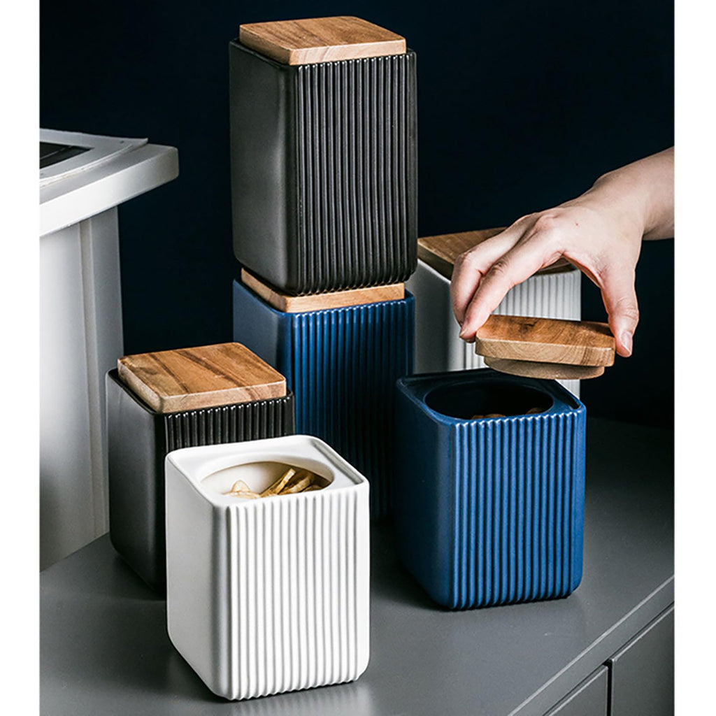 Ceramic Storage Jars Modern Airtight Coffee Canisters With Lid (White, Small size, 13cm*10cm)