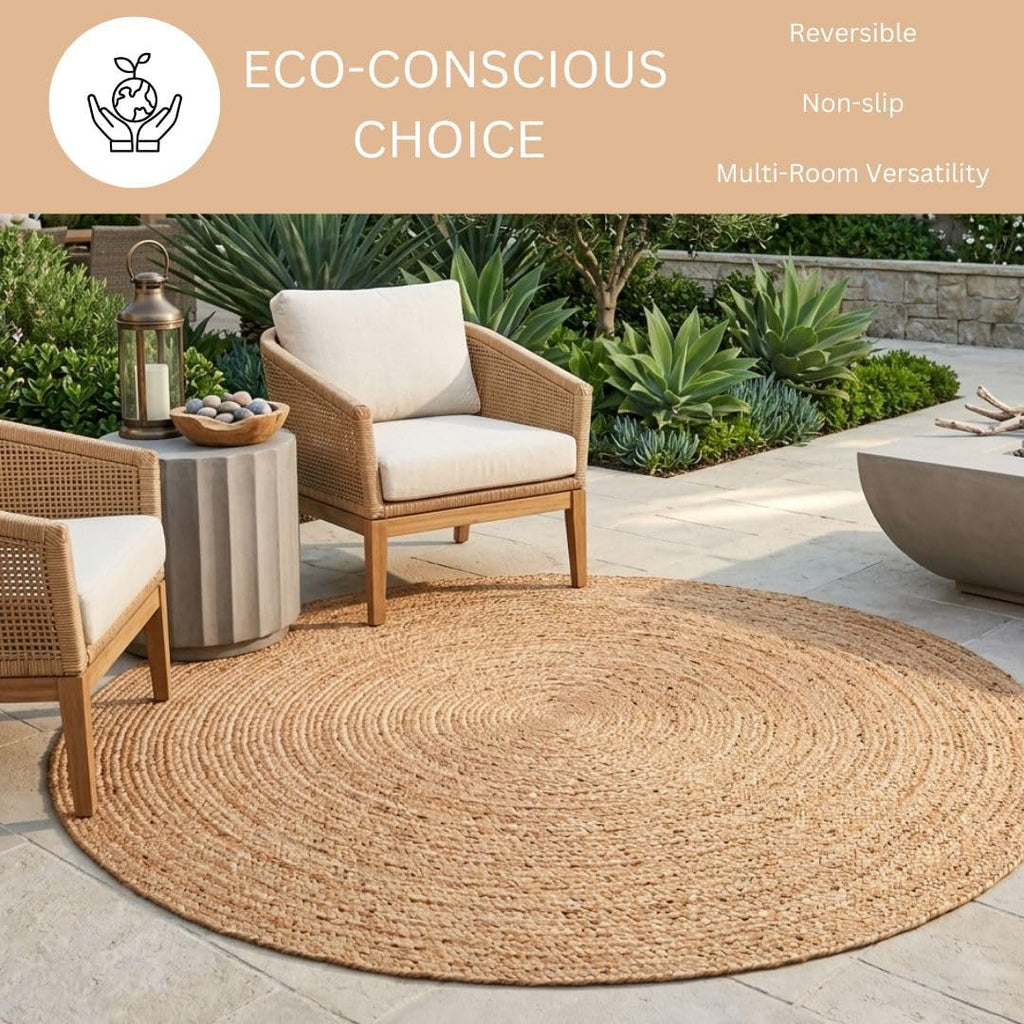 WeWove Handcrafted Jute Braided Rug 6 Feet Round - 100% Natural Jute Area Rug - Rustic Farmhouse Boh