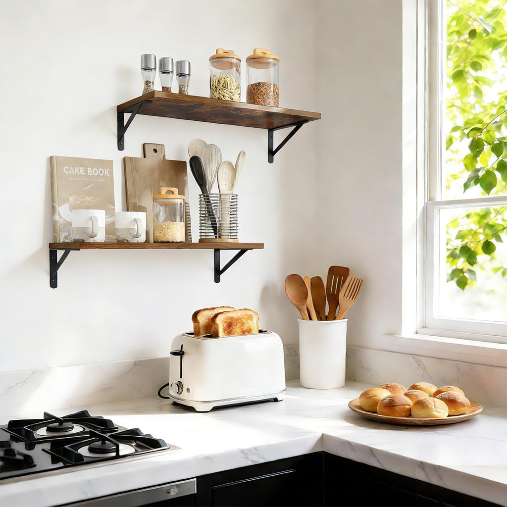 2pcs 10 in Deep Floating Shelves for Wall (Brown, 23.6" L)