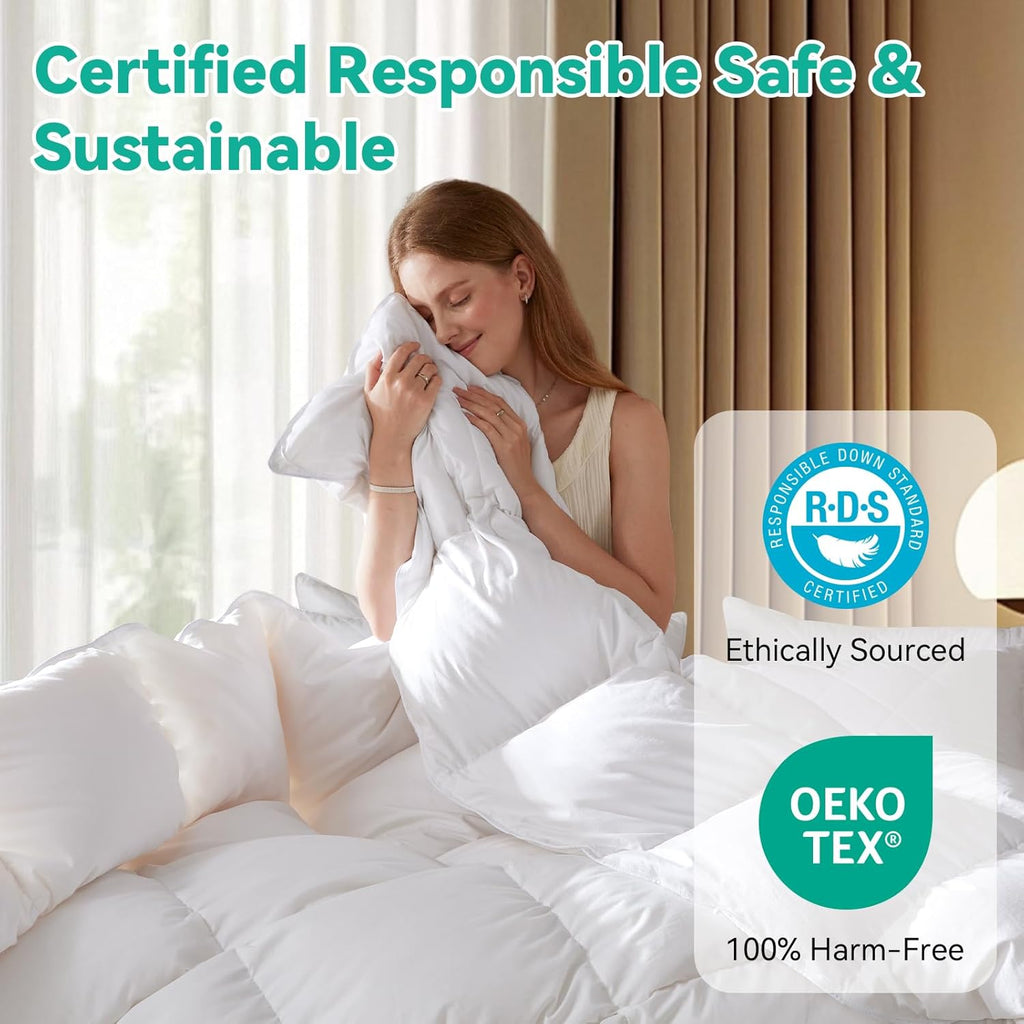 King Goose Feather Down Fiber Comforter - Ultra Soft All-Season Down Duvet Insert Fluffy Baffle Box 