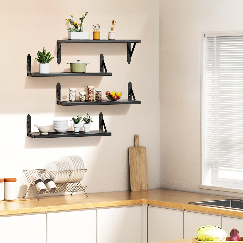 Wood Wall Floating Shelves Set of 4, 17" x 6" - Black