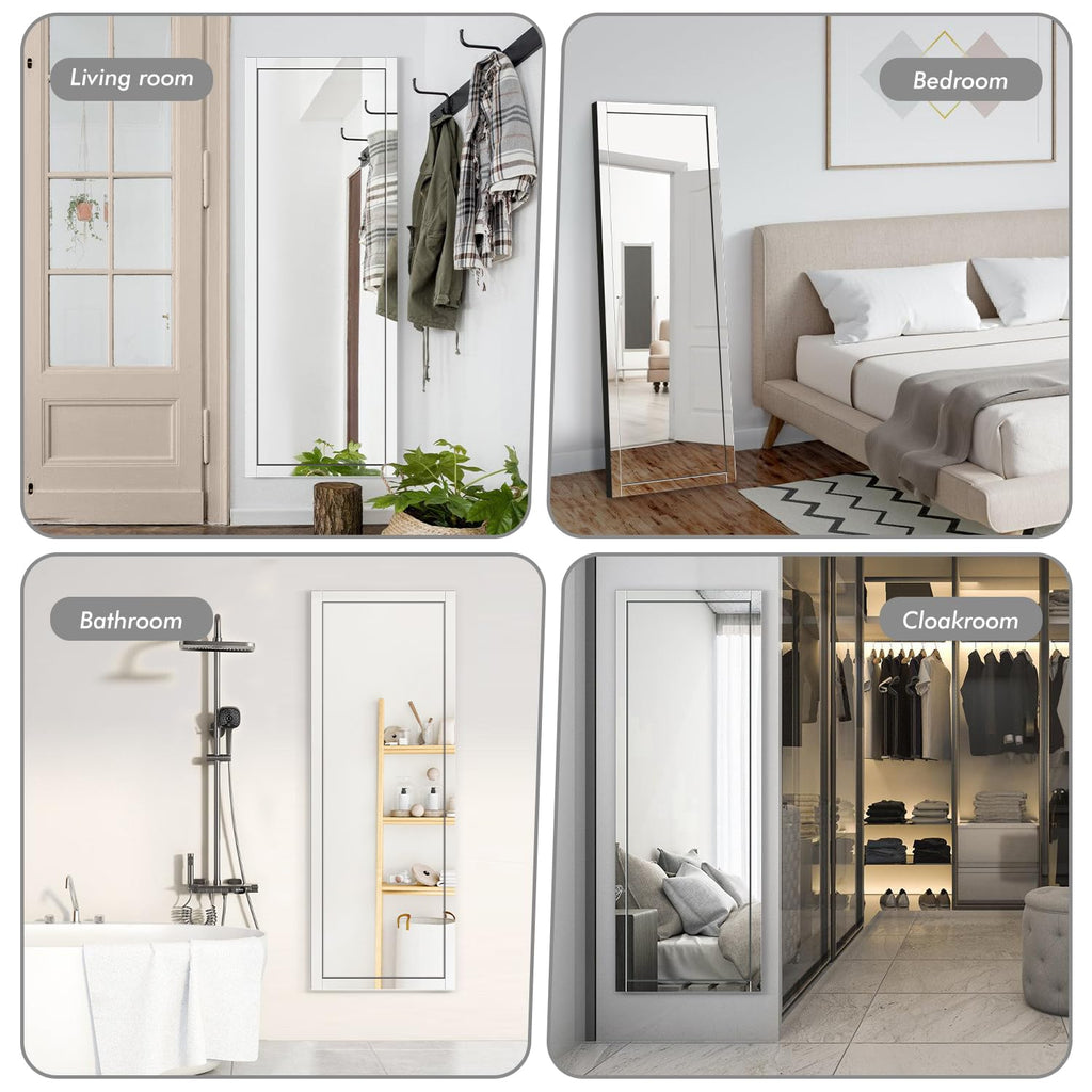 56"x20" Beveled Edge Full Length Mirror, Frameless Wall-Mounted & Over-The-Door Mirror, Large Rectangle Full Body