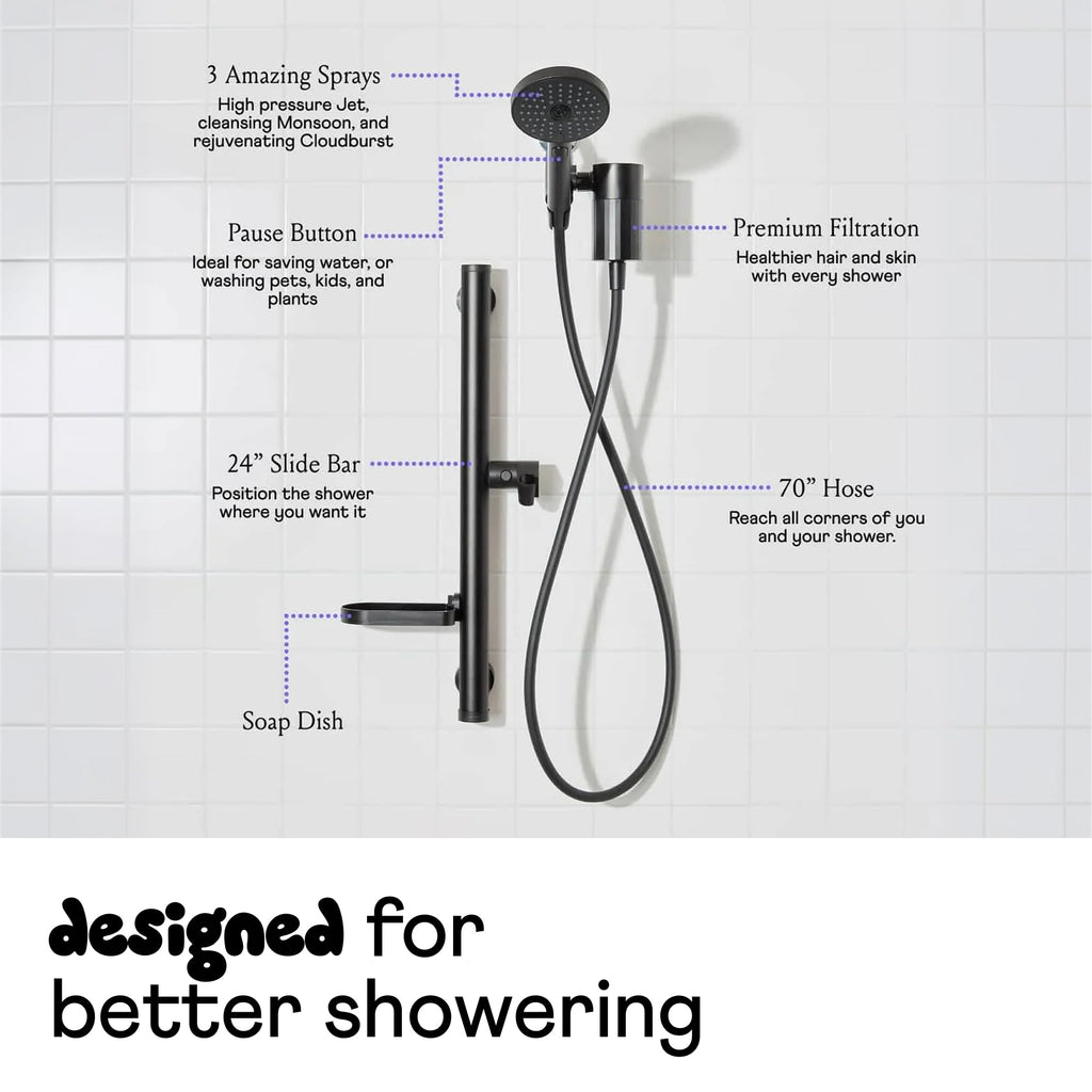 Handheld Shower Kit with Filter and Slide Bar, Red