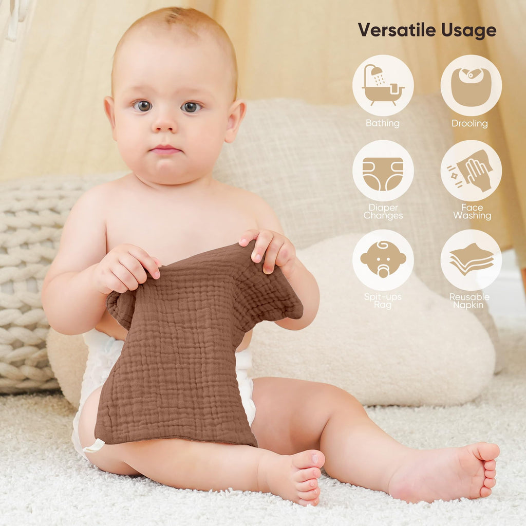 Muslin Burp Cloths 100% Cotton Cloths Baby Burp Cloths Muslin Washcloths Ultra-Absorbent Soft Baby Face Towel Burping