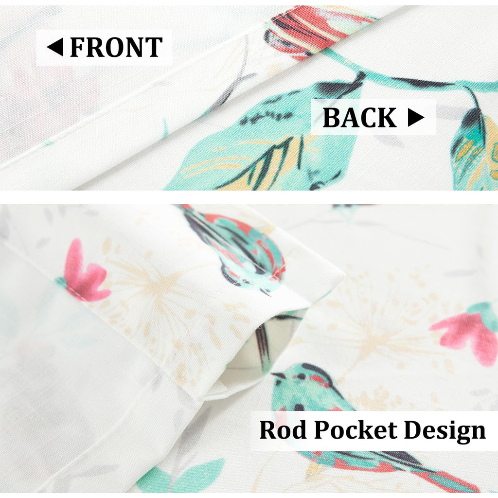 Linen Textured Bird Floral Valance, 60 x 14, 1 Panel, Cyan